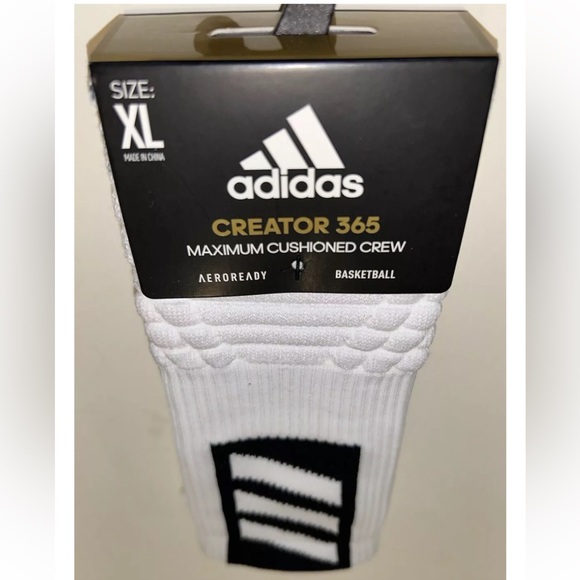 Adidas Creator 365 Basketball Crew Socks 1 Pair Men 12-16 White w Black Logo NEW - Picture 11 of 11